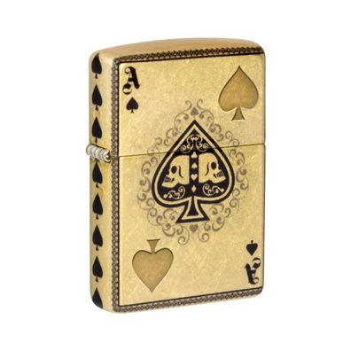 Zippo Benzin-Feuerzeug 540 Tumbled Brass Ace of Spades 60007299, unbefüllt