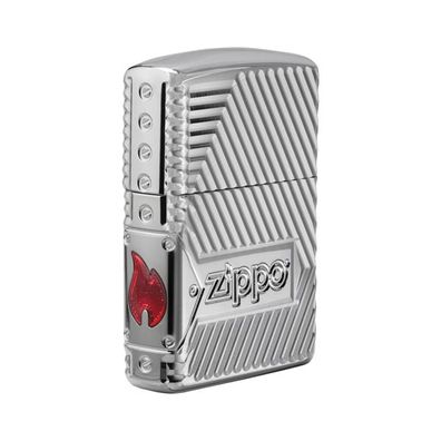 Zippo Benzin-Feuerzeug Chrom poliert Flame mit Epoxy Inlay 60004306, unbefüllt