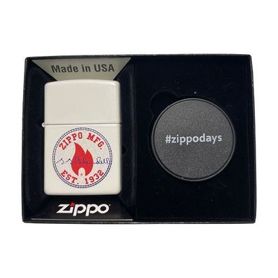 Zippo Benzin-Feuerzeug weiß MFG 2007599, unbefüllt mit Handyhalterung