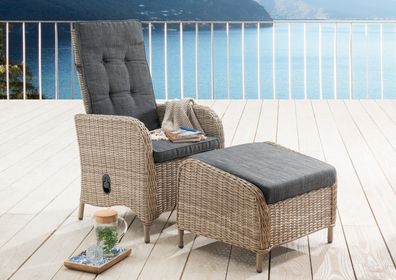 Destiny Balkonset PALMA CASA Hochlehner + Fußhocker, natur meliert