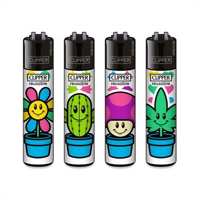 Clipper Reibrad Feuerzeuge Grow Pots, 4 Stück