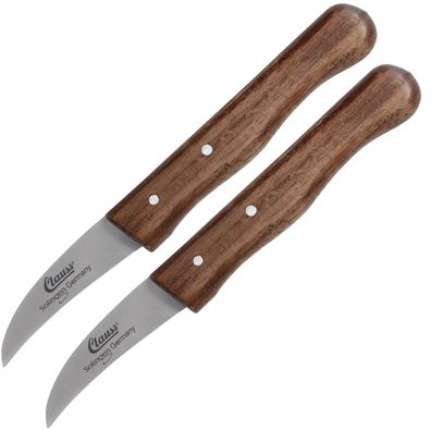 2-er Set Schälmesser gebogen rostfrei klein Holzgriff Schwarznuss scharf Obst Gemüse