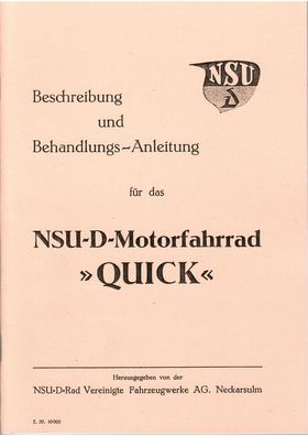 Bedienungsanleitung NSU-Motorfahrrad Quick, Oldtimer,