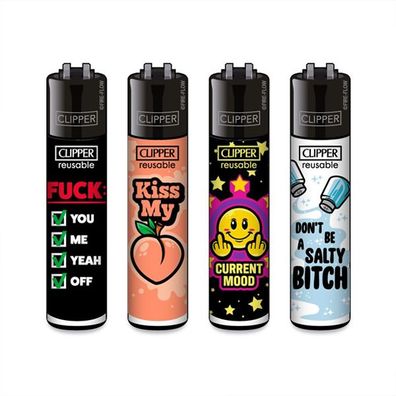 Clipper Reibrad Feuerzeuge Mix Slogan #13, 4 Stück