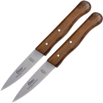 2 Küchenmesser mittelspitz rostfrei klein Holzgriff Schwarznuss scharf Obst Gemüsev