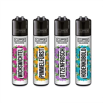 Clipper Reibrad Feuerzeuge Best of Schimpfwörter, 4 Stück