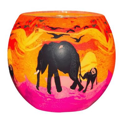 Leuchtglas Elephant with Baby, H90 x Ø110 mm, Kerzenfarm HAHN