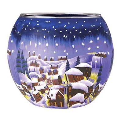 Leuchtglas Snowy Town by Night, H90 x Ø110 mm, Kerzenfarm HAHN