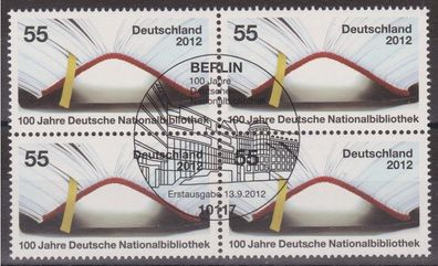 BRD 2012 gestempelt ESST MiNr. 2956 vierer Block 100 Jahre Dt. Nationalbibliothek