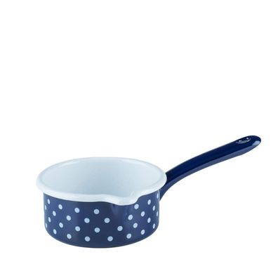 Riess Casserole avec bec verseur Ø12cm 0,5 litre émail Country Dirndl bleu à pois