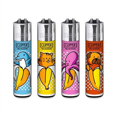 Clipper Reibrad Feuerzeuge Banane, 4 Stück