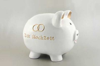 Sparschwein "Zur Hochzeit" weiß Dolomite mit Schloss - 18 cm lang