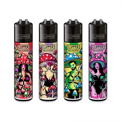 Clipper Reibrad Feuerzeuge Kinky Shrooms, 4 Stück