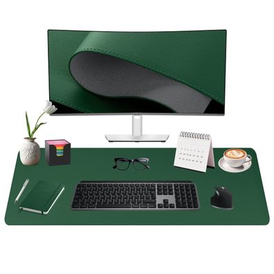 Midori Schreibtischunterlage aus Kunstleder 90 x 43 cm Randnähte rutschfest Dunkelgrü