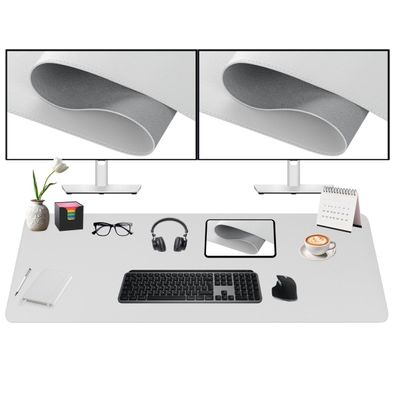 Midori Schreibtischunterlage aus Kunstleder 120 x 60 cm Randnähte rutschfest Weiß