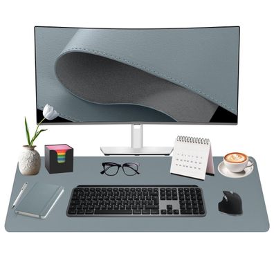 Midori Schreibtischunterlage aus Kunstleder 80 x 40 cm Randnähte rutschfest Dunkelgra