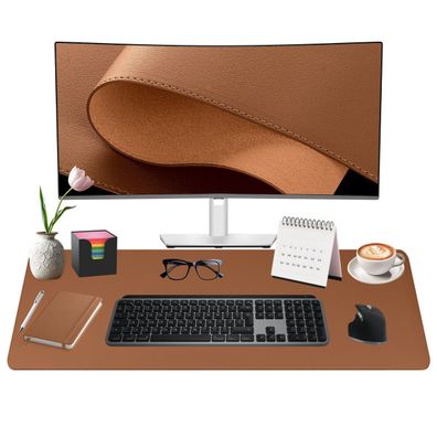 Midori Schreibtischunterlage aus Kunstleder 80 x 40 cm Randnähte rutschfest Braun