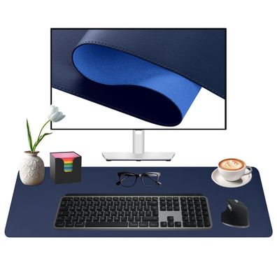 Midori Schreibtischunterlage aus Kunstleder 60 x 35 cm Randnähte rutschfest Dunkelbla