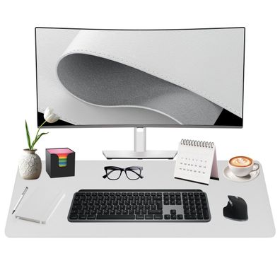 Midori Schreibtischunterlage aus Kunstleder 80 x 40 cm Randnähte rutschfest Weiß