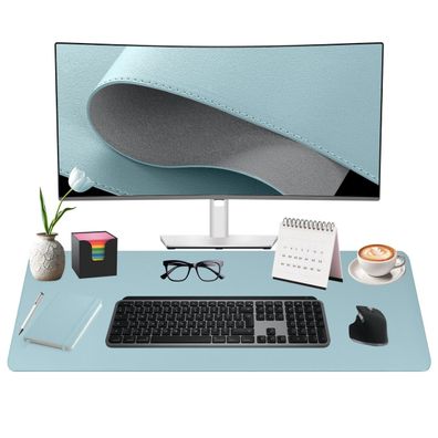 Midori Schreibtischunterlage aus Kunstleder 80 x 40 cm Randnähte rutschfest Hellblau