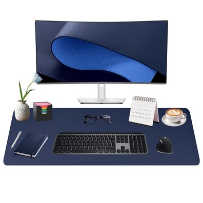 Midori Schreibtischunterlage aus Kunstleder 90 x 43 cm Randnähte rutschfest Dunkelbla