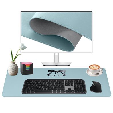 Midori Schreibtischunterlage aus Kunstleder 60 x 35 cm Randnähte rutschfest Hellblau