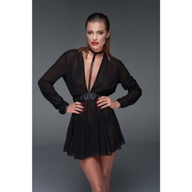 schwarzes Chiffon Minikleid mit choker F150 - 3XL