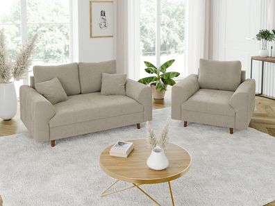 Lars - Polstergarnitur 2 + 1 mit Braun Holzfüßen im skandinavischen Stil