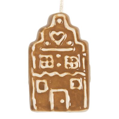 Clayre & Eef Weihnachtsanhänger Haus 4x4x6 cm Braun Keramik (Gr. 4x4x6 cm)