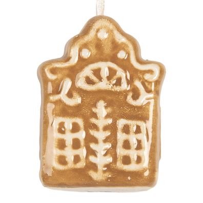 Clayre & Eef Weihnachtsanhänger Haus 4x4x5 cm Braun Keramik (Gr. 4x4x5 cm)