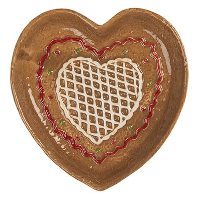 Clayre & Eef Frühstücksteller Herz 17x17x3 cm Braun Keramik (Gr. 17x17x3 cm)