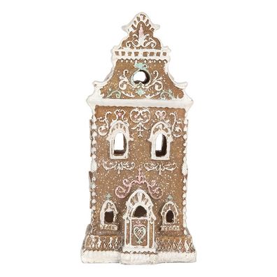 Clayre & Eef Lebkuchenhaus mit LED 9x7x18 cm Braun Kunststoff (Gr. 9x7x18 cm)