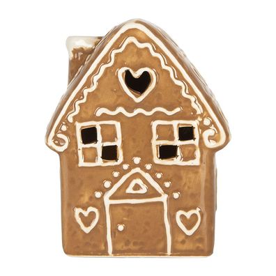 Clayre & Eef Lebkuchenhaus mit LED 8x6x11 cm Braun Keramik (Gr. 8x6x11 cm)