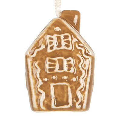 Clayre & Eef Weihnachtsanhänger Haus 4x4x6 cm Braun Keramik (Gr. 4x4x6 cm)