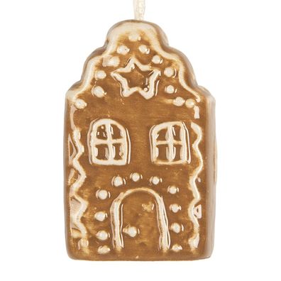 Clayre & Eef Weihnachtsanhänger Haus 4x4x6 cm Braun Keramik (Gr. 4x4x6 cm)