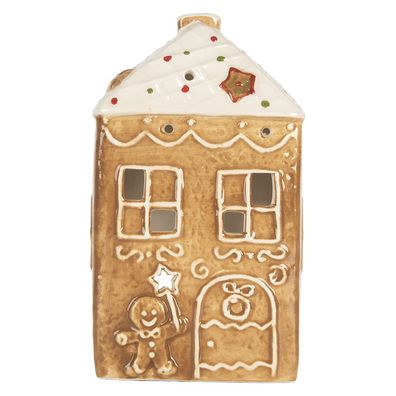 Clayre & Eef Teelichthalter Haus 9x7x16 cm Braun Keramik (Gr. 9x7x16 cm)
