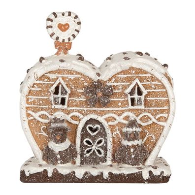 Clayre & Eef Lebkuchenhaus mit LED 18x10x19 cm Braun Kunststoff (Gr. 18x10x19 cm)
