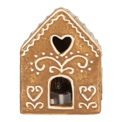Clayre & Eef Lebkuchenhaus mit LED 8x6x10 cm Braun Keramik (Gr. 8x6x10 cm)