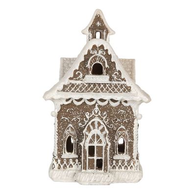 Clayre & Eef Lebkuchenhaus mit LED 13x12x20 cm Braun Kunststoff (Gr. 13x12x20 cm)