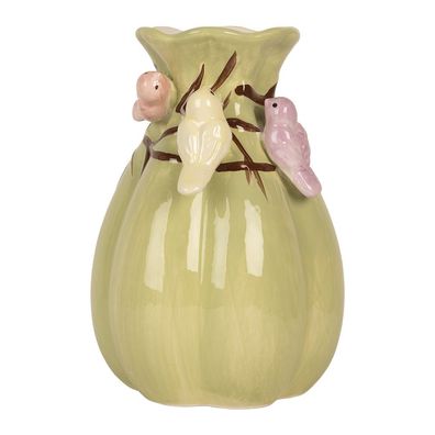 Clayre & Eef Vase Ø 14x21 cm Grün Keramik Blumen (Gr. Ø 14x21 cm)