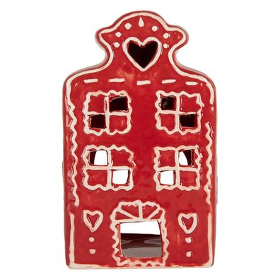 Clayre & Eef Teelichthalter Haus 8x7x13 cm Rot Keramik (Gr. 8x7x13 cm)
