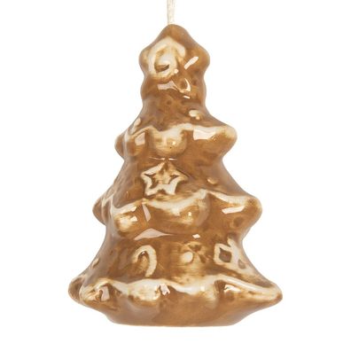 Clayre & Eef Weihnachtsanhänger Weihnachtsbaum 6x5x9 cm Braun Keramik (Gr. 6x5x9 cm)