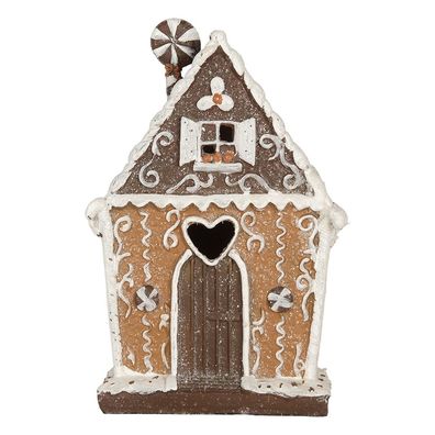 Clayre & Eef Lebkuchenhaus mit LED 14x9x21 cm Braun Kunststoff (Gr. 14x9x21 cm)