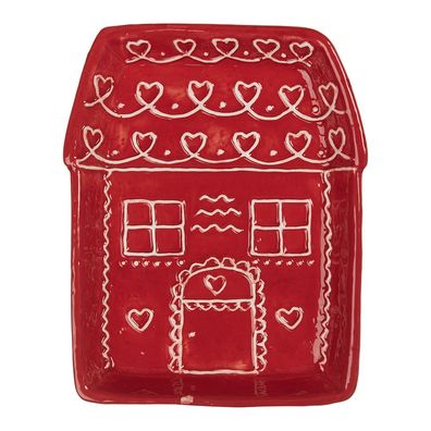 Clayre & Eef Speiseteller Haus 15x19x3 cm Rot Keramik (Gr. 15x19x3 cm)