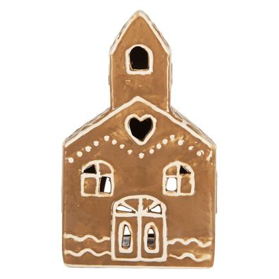 Clayre & Eef Teelichthalter Haus 10x10x16 cm Braun Keramik (Gr. 10x10x16 cm)