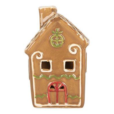 Clayre & Eef Lebkuchenhaus mit LED 8x8x12 cm Braun Keramik (Gr. 8x8x12 cm)