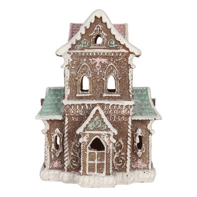 Clayre & Eef Lebkuchenhaus mit LED 15x12x20 cm Braun Kunststoff (Gr. 15x12x20 cm)