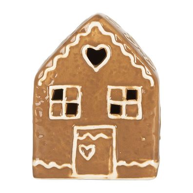 Clayre & Eef Lebkuchenhaus mit LED 8x6x10 cm Braun Keramik (Gr. 8x6x10 cm)