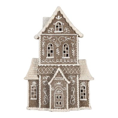 Clayre & Eef Lebkuchenhaus mit LED 23x11x33 cm Braun Kunststoff (Gr. 23x11x33 cm)