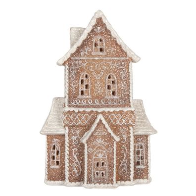 Clayre & Eef Lebkuchenhaus mit LED 16x8x23 cm Braun Kunststoff (Gr. 16x8x23 cm)